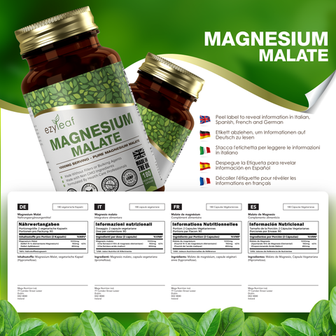 Magnesium Malate 500g 180 Vegan Capsules