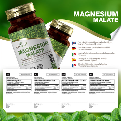 Magnesium Malate 500g 180 Vegan Capsules