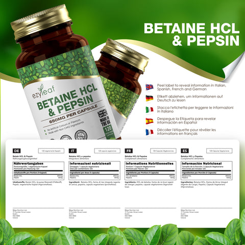Betaine HCL & Pepsin 650mg 120 Vegan Capsules