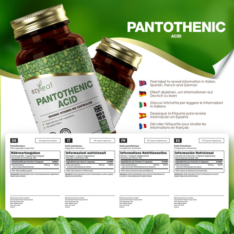 Pantothenic Acid 500mg 150 Vegan Capsules