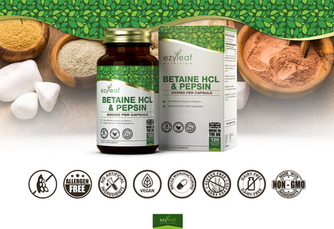 Betaine HCL & Pepsin 650mg 120 Vegan Capsules