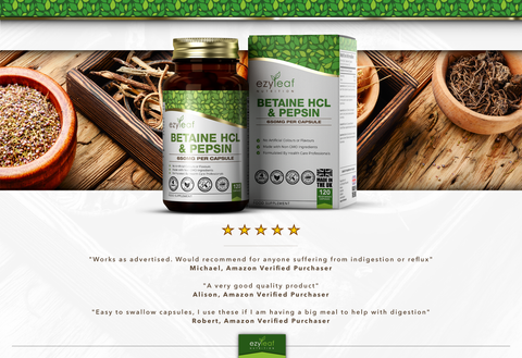 Betaine HCL & Pepsin 650mg 120 Vegan Capsules