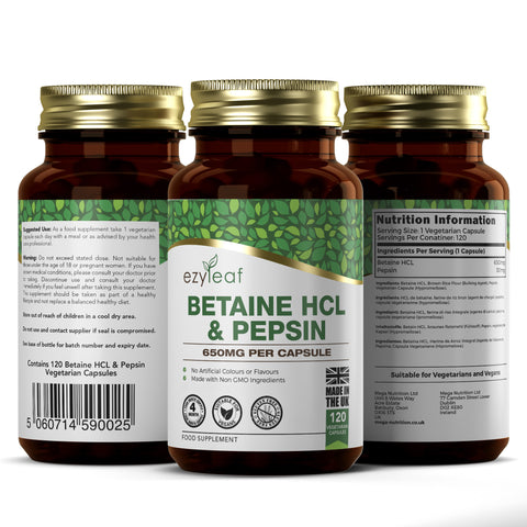 Betaine HCL & Pepsin 650mg 120 Vegan Capsules