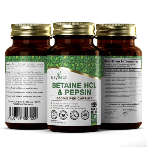Betaine HCL & Pepsin 650mg 120 Vegan Capsules