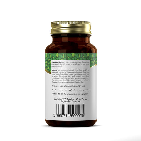 Betaine HCL & Pepsin 650mg 120 Vegan Capsules