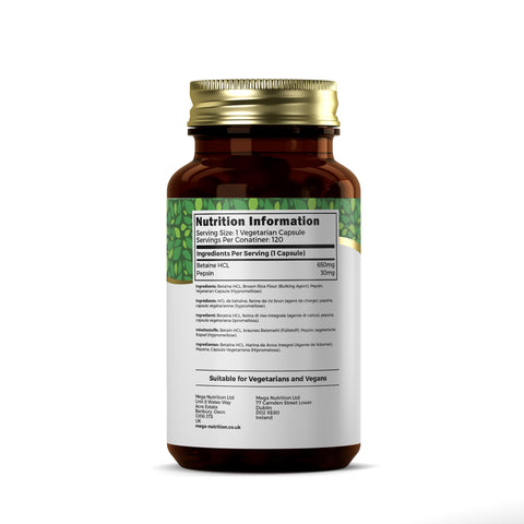 Betaine HCL & Pepsin 650mg 120 Vegan Capsules